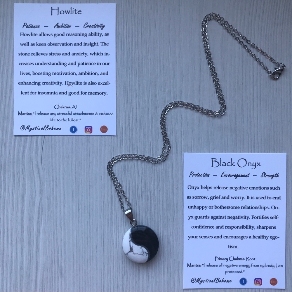 Howlite and Black Onyx Yin Yang Crystal Necklace
